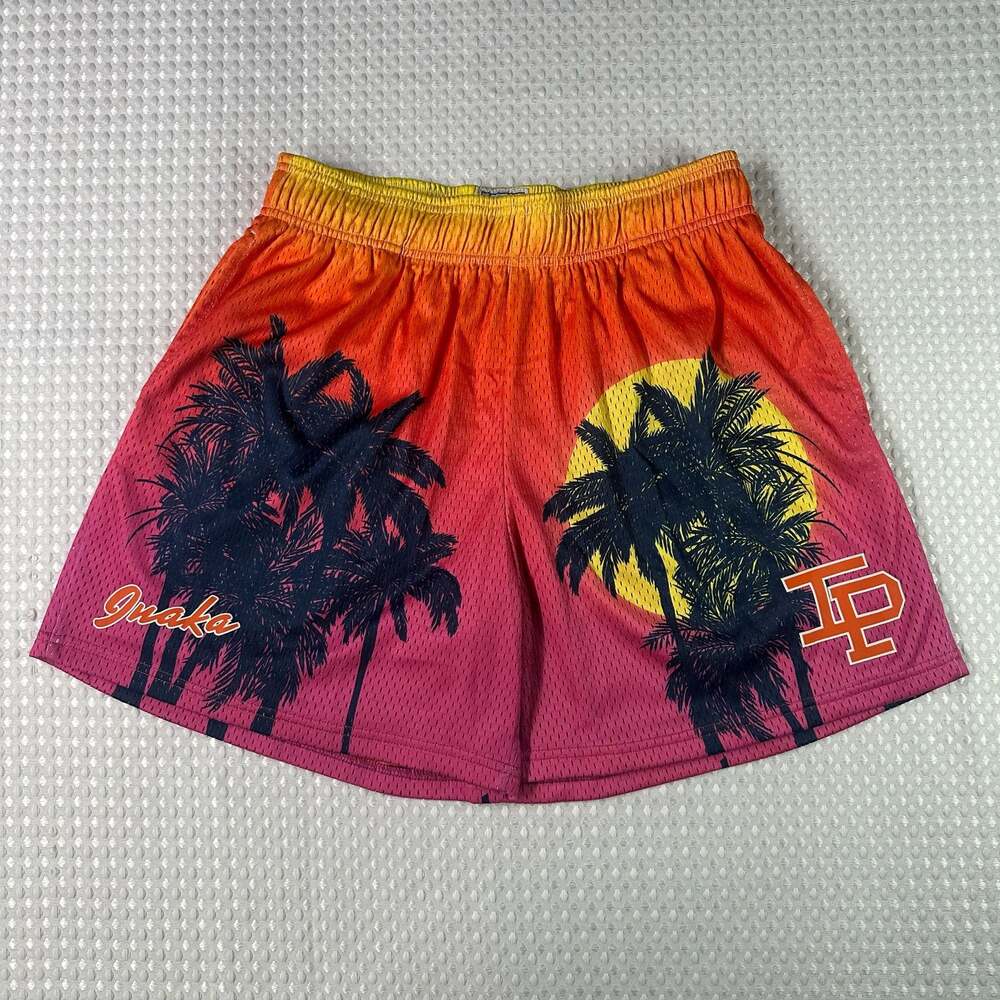 Inaka Power Tropical Sunset Palm Tree Mesh Basketball Shorts Size L